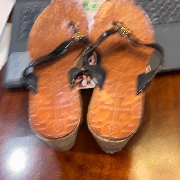 Tory Burch Black and Tan Flip Flops - Picture 4 of 5